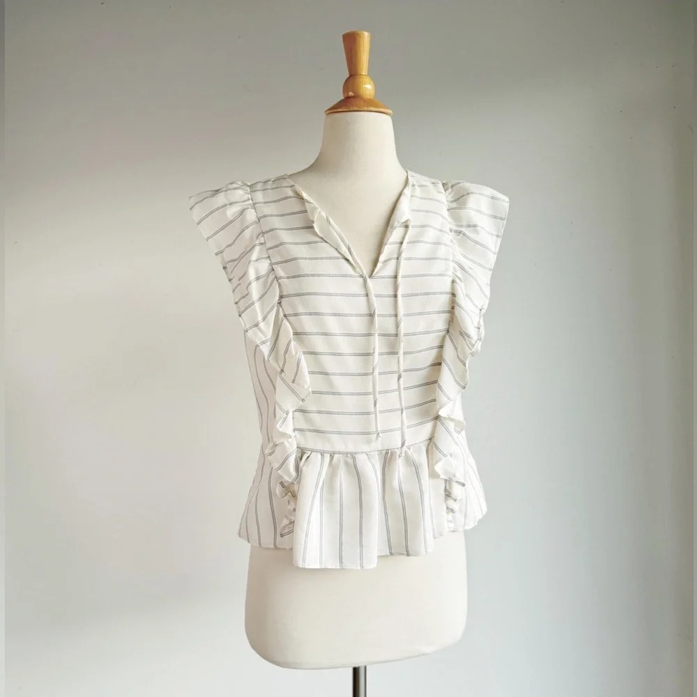 WAVERLY GREY LIBERANT | Sleeveless Ruffle Striped Blouse | M